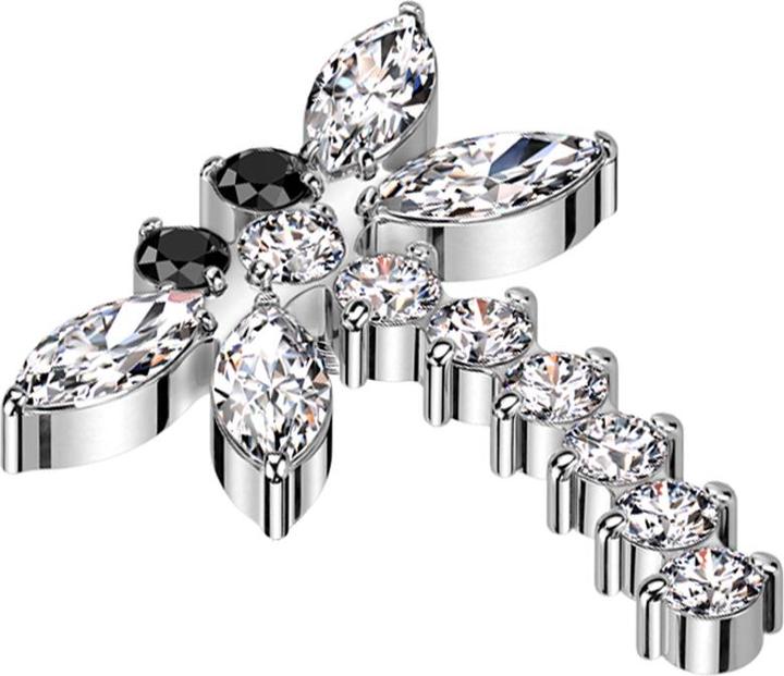 Actual product image Star Piercing Dermal Anchor Dragonfly silver Crystals silver (without brass, Titanium)