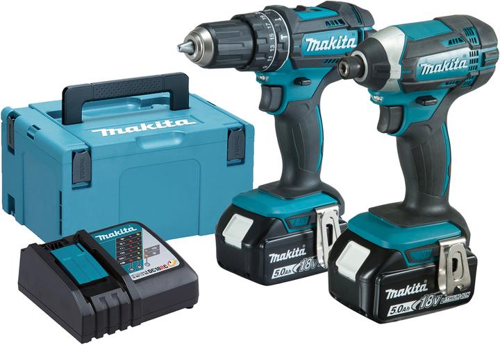Productafbeelding Makita DLX 2131 TJ Batterij Combo Kit 18 V met DHP 482 62 Nm + DTD 152 165 Nm + 2x batterij 5.0 Ah + lader (Oplaadbare batterij)