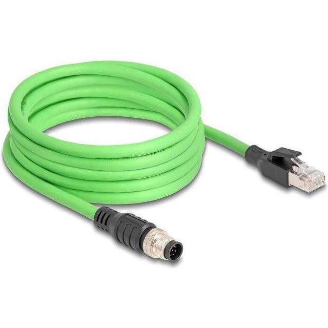 Delock M12 Kabel A-kodiert 8 Pin Stecker zu RJ45 Stecker PUR (TPU) 5 m (SF/UTP, 5 m), Netzwerkkabel