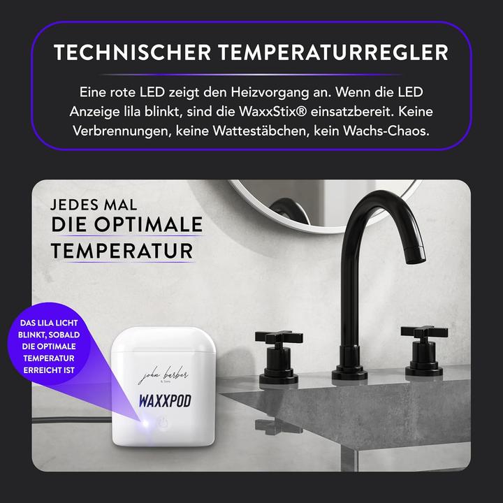 Image du produit John Barber & Sons WaxxPod Ohren- & Nasenhaar-Wachs-Set mit USB Mini Wärmer (24x)