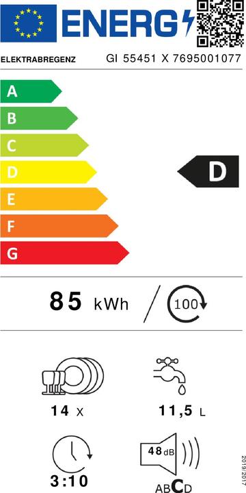 Energie-Label Elektrabregenz GI 55451 X Geschirrspüler Einbau teilintegriert 60 cm