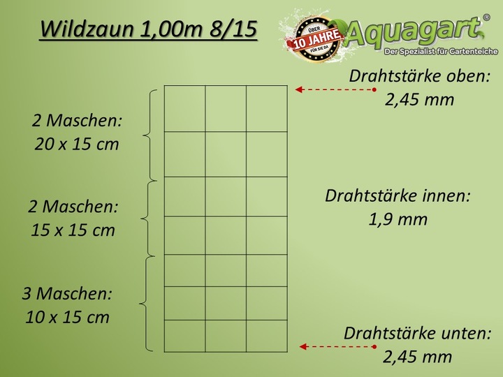 Produktbild Aquagart 250m Wildzaun Forstzaun 100/8/15+ Z-Profil Zaunpfosten