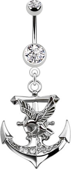 Image du produit Star Piercing Banane argent avec pendentif ancre et aigle (sans laiton, Acier chirurgical 316L)