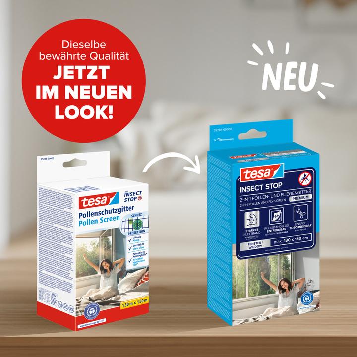 Actual product image tesa 2x pollen screen, for allergy sufferers, can be closed incl. self-adhesive Velcro tape (130 x 150 cm)