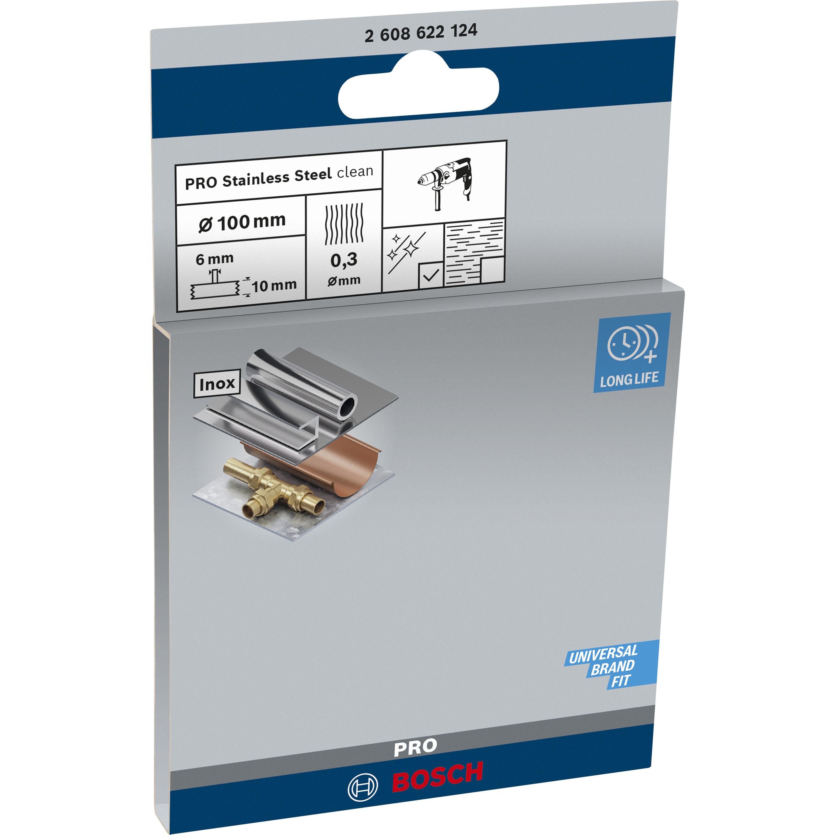 Thumbnail - Bosch Professional Zubehör, Schleifmittel, PRO Stainless Steel clean Scheibenbürste, gerader Schaft, 100 x 0,3 mm