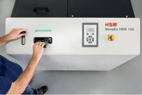Image du produit HSM Powerline HDS 150 Destructeur de disques durs, 1 niveau, bandes : 40 mm (Coupe droite)