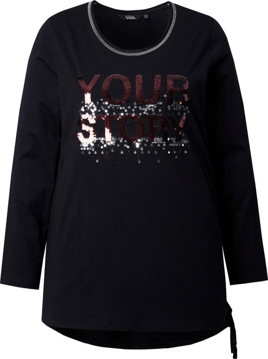 Produktbild Ulla Popken Shirt, Pailletten-Schriftzug, Classic, Rundhals, Langarm (60)