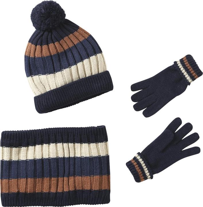 Actual product image Vertbaudet Jungen Set: Mütze, Snood und Handschuhe gestreift (140, 122/128)