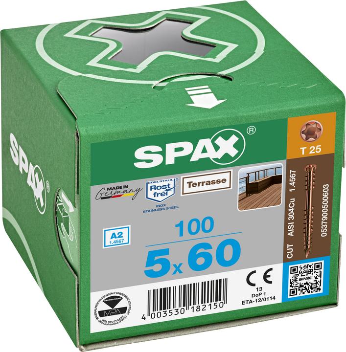 Actual product image Spax Terrace A2 Cylinder Head T-Star Plus T25 Fixing Thread Cut Antique (100 Screws per piece)