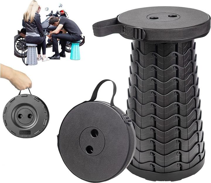 Image du produit Stride Ausziehbarer Campinghocker tragbarer Hocker mit Schlaufe faltbar Schwarz