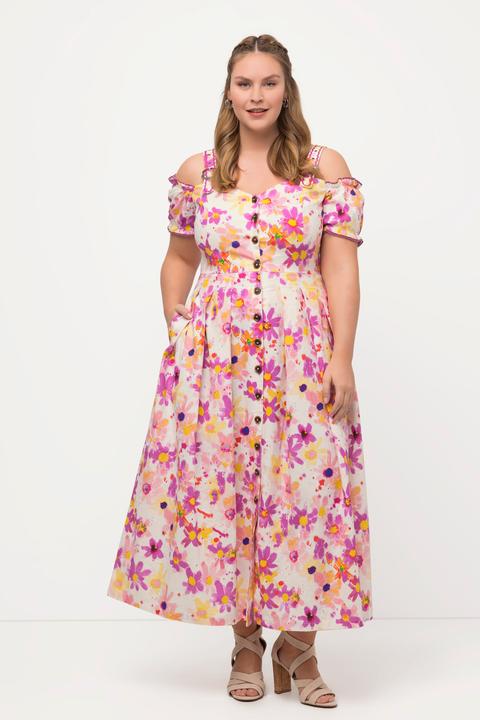 Produktbild Ulla Popken Trachtenkleid, Leinenmix, Blüten, Herzausschnitt, Halbarm (50)