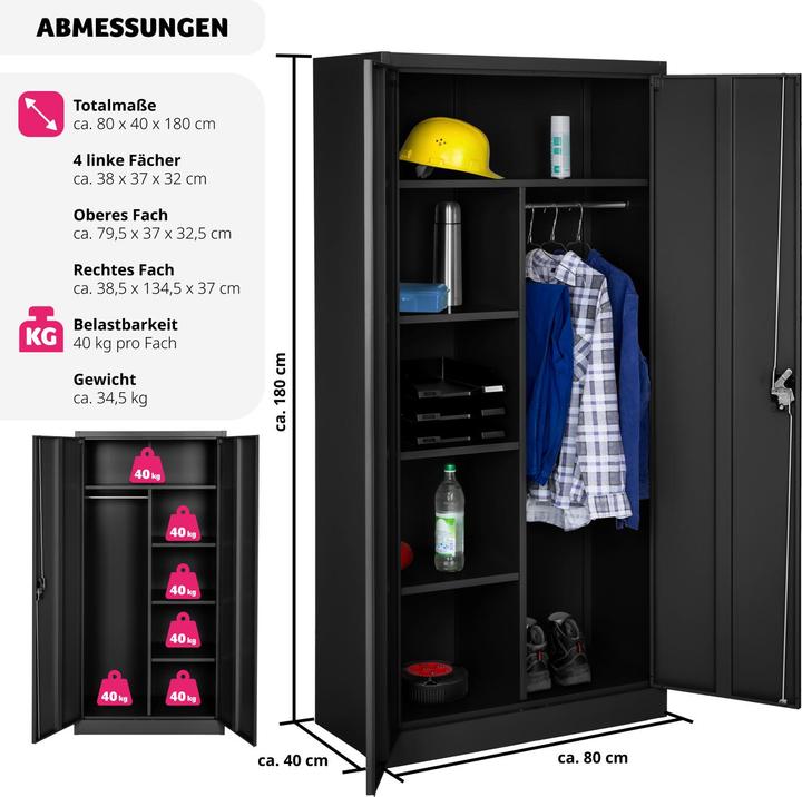 Immagine prodotto tectake Armadio per archiviazione (180 x 80 x 40 cm)