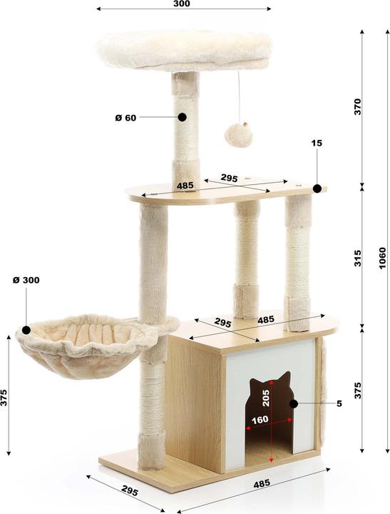 Produktbild Fudajo Kratzbaum Holz Beige 106cm Katzenkratzbaum Katzenbaum Katzenmöbel Katze (106 cm, Beige, Holz)