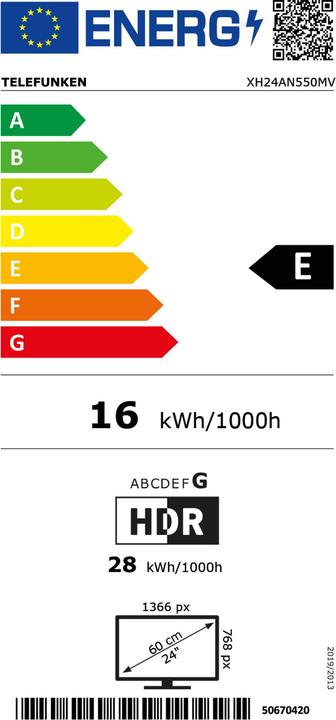 Label énergétique Telefunken XH24AN550MV Téléviseur 24 pouces/Android Smart TV (HD Ready, HDR, triple tuner, 12 volts, Blu-ray) (24", LED, HD, FR)