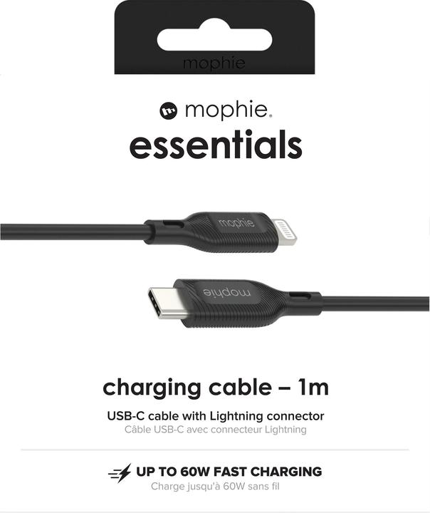 Actual product image Zagg Mophie Essentials Lightning to USB-C Cable 1m - Black (1 m, USB 2.0)