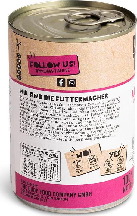 Produktbild Dogs'n Tiger Nassfutter Abendbrot 400g (Adult, 1 Stk., 400 g)