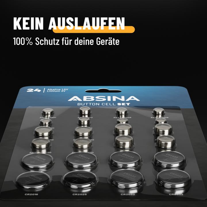 Image du produit Absina SET de piles boutons 24 piles alcalines + lithium (24 pcs, AG1, AG10, AG4, CR2016, CR2025, CR2032, LR41, LR621., 14 mAh)