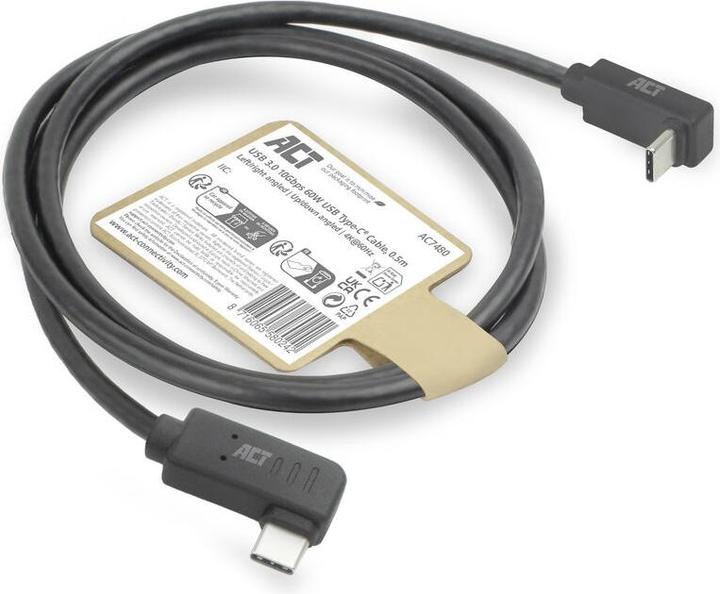 Produktbild ACT USB 3.0 10Gbps 60W USB Typ-C (links/rechts gewinkelt) auf USB Typ-C (oben/unten gewinkelt) Kabel, 2 (2 m, USB 3.0, 60 W)