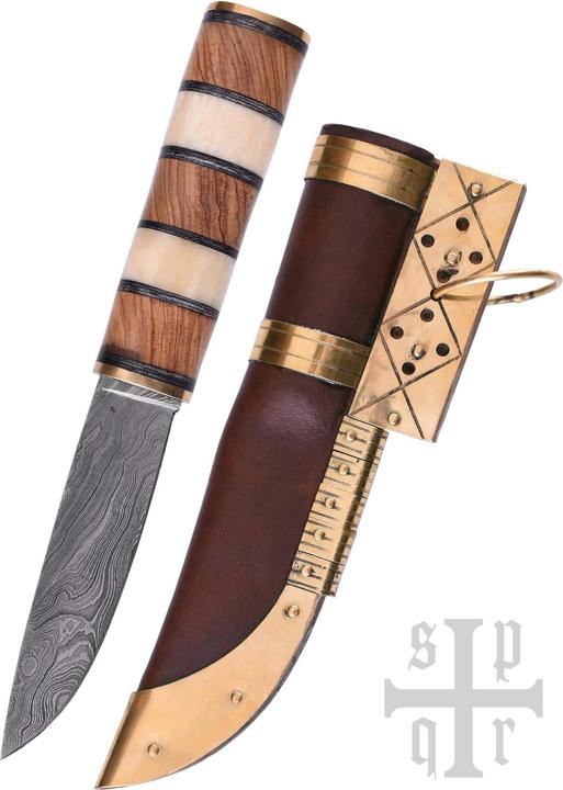 Image du produit SPQR Couteau viking damasquiné avec manche en bois et en os (12 cm)