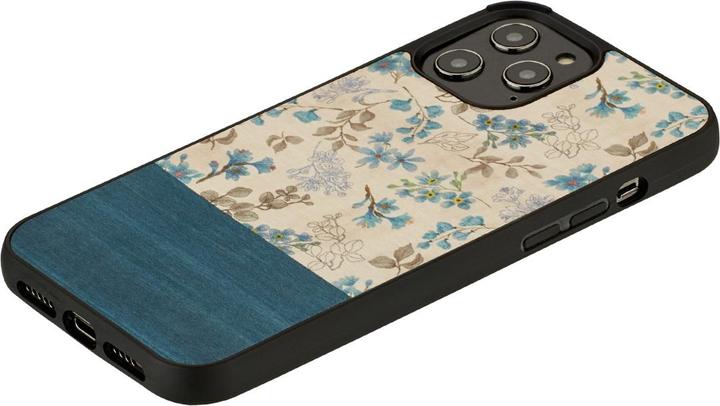 Produktbild Man.Wand & WOOD case for iPhone 12/12 Pro blue flower black (Apple iPhone 12, Realme 12 Pro+)