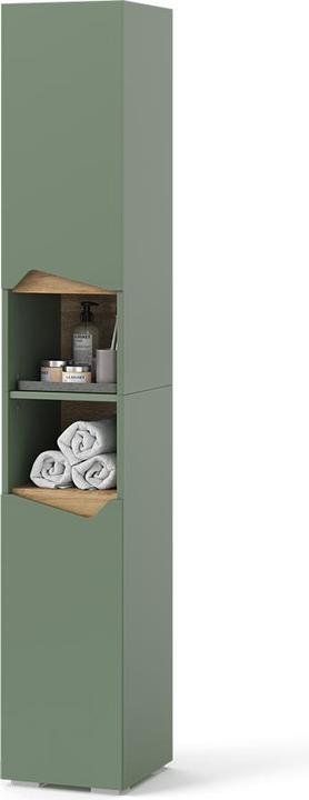 Actual product image Vicco Badschrank Marelle, Grün/Artisan, 30 x 180 cm mit Türen und offenen Fächern