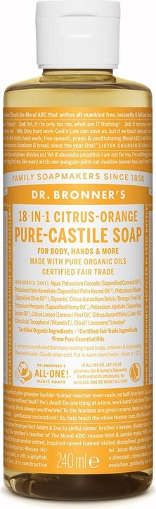 Actual product image Dr. Bronner's 18-in-1 Citrus-Orange (Liquid soap, 240 ml)