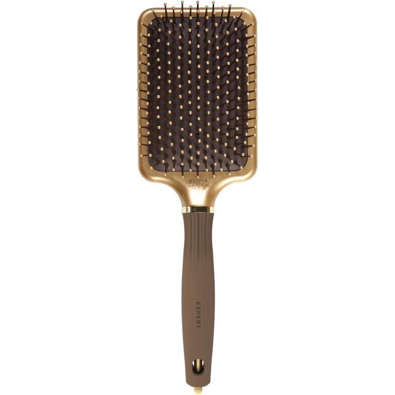 Olivia Garden, Haarbürste + Kamm, Expert Care Rectangular Nylonborsten Gold&Braun L