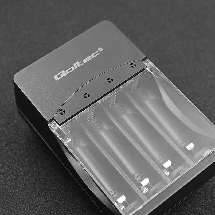 Image du produit Qoltec 50653 Chargeur de batterie pour Ni-MH type R03/AAA R6/AA (1 pcs, AAA, AA, 3000 mAh)