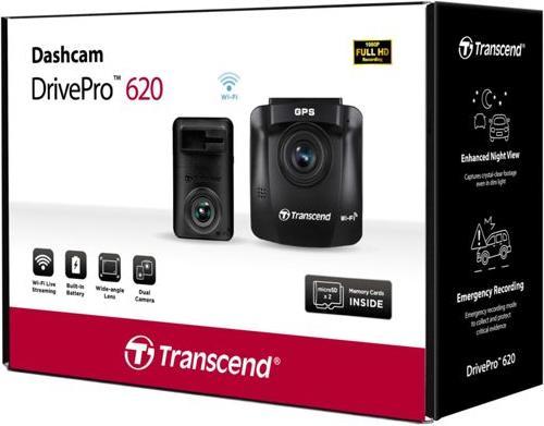 Image du produit Transcend DrivePro 620 (WiFi, Indicateur intégré, Récepteur GPS, Batterie, Microphone intégré, Bluetooth, Vision nocturne, Full HD)