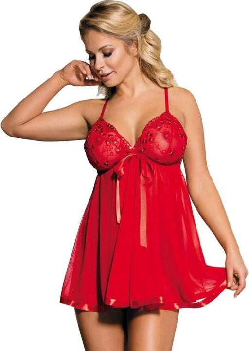 Subblime Rotes Babydoll mit Satinschleife plus Tanga (L, XL)