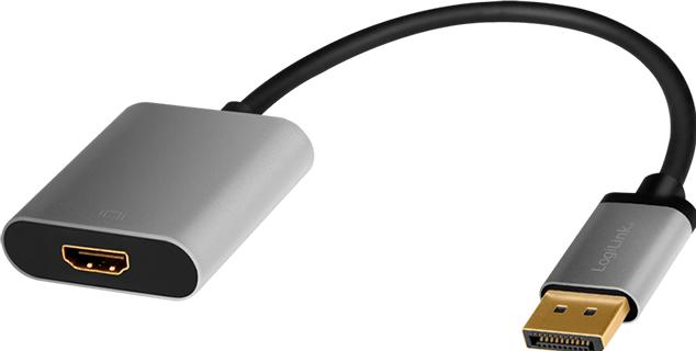 Produktbild LogiLink CDA0108 DisplayPort Adapter DP/M to HDMI A/F,4K/60 Hz, alu, black/grey, 0.15m (HDMI, 15 cm)