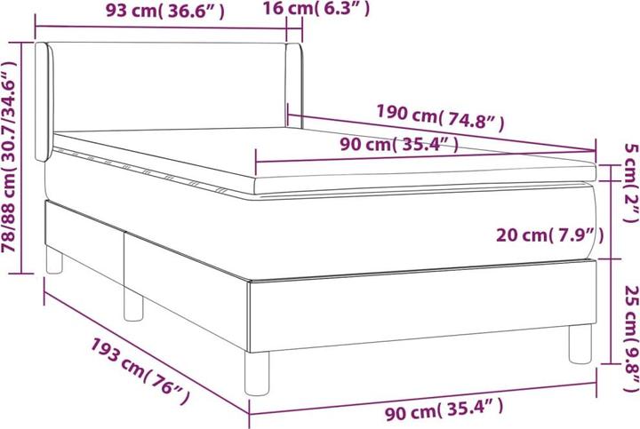 Produktbild VidaXL Boxspringbett Mit Matratze Stoff Taupe (100 x 200 cm)
