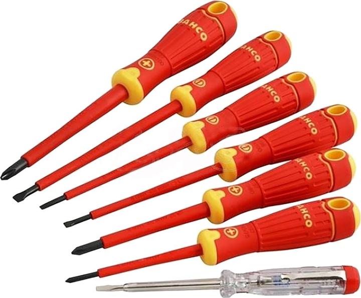 Produktbild Bahco Isolierter BahcoFit Schraubendreher-Satz mit 2-Komponenten-Griff, mit 150 V bis 250 V Spannungsprüf (Phillipps-Kreuzschlitz (PH))