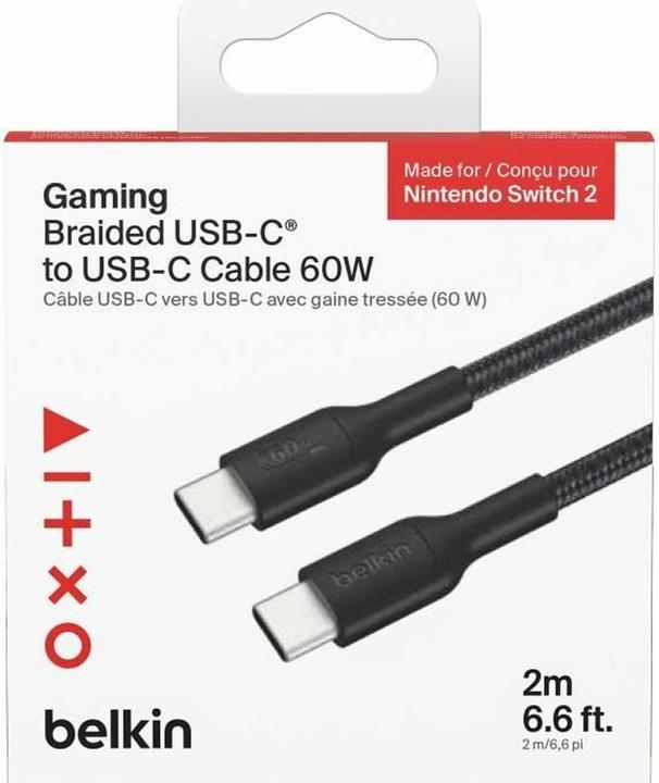 Produktbild Belkin USB-C/USB-C Gaming Kabel 2m gefl. Switch 2 ENA008hq2MBK (2 m, USB 2.0)
