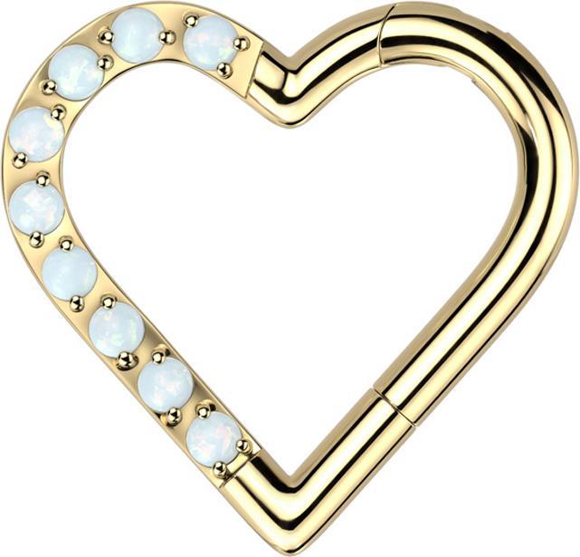 Actual product image Star Piercing Micro Segment Ring hinged gold-plated heart one-sided opals white (Titanium, without brass)