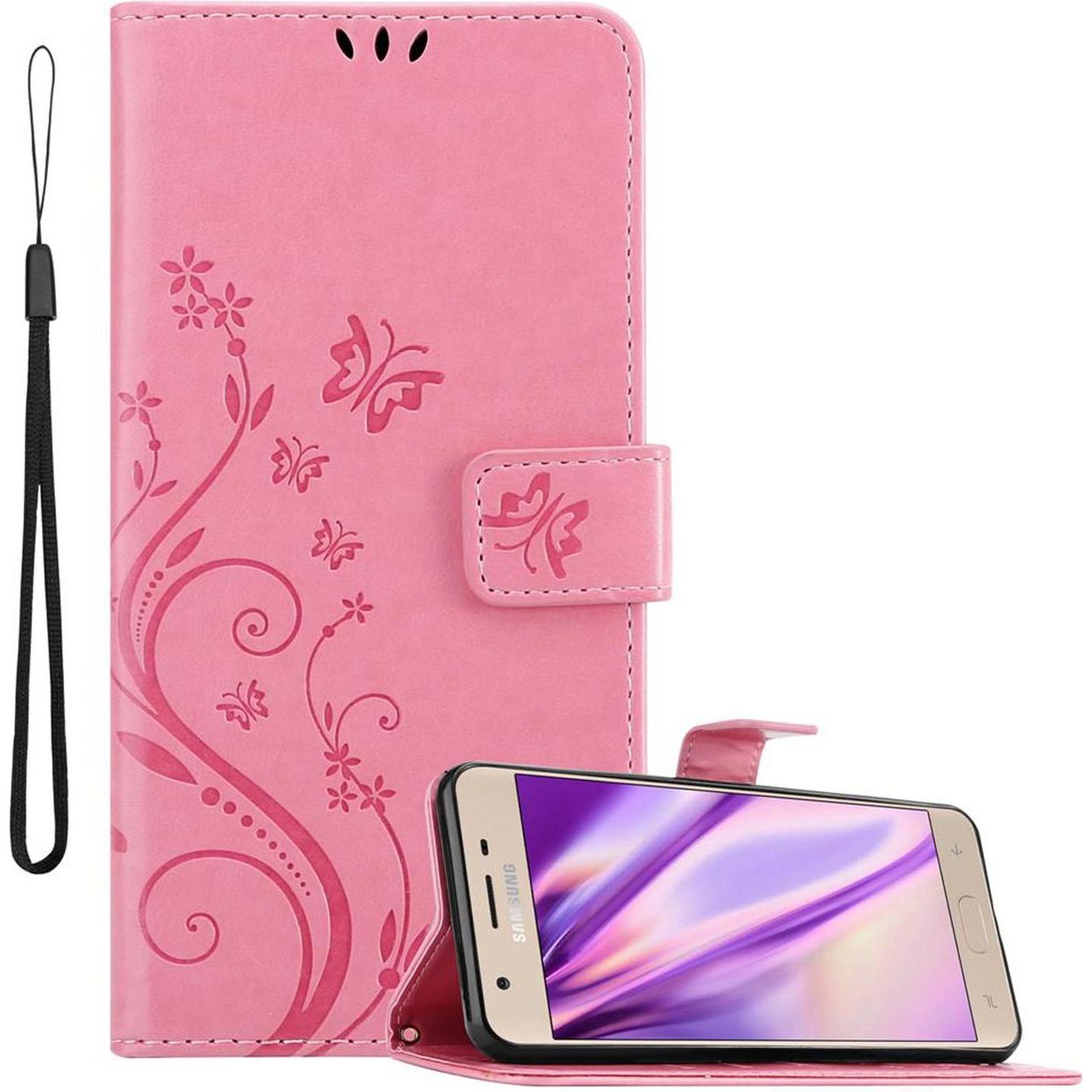 Cadorabo Flower Book Cover (Samsung Galaxy J3 (2018)), Smartphone Hülle, Rosa