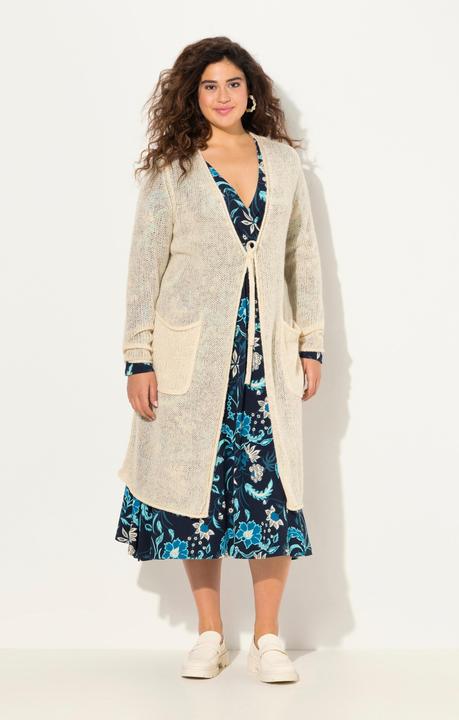 Image du produit Ulla Popken Long cardigan à encolure en V, cordon et manches longues. Bords roulottés. (56)