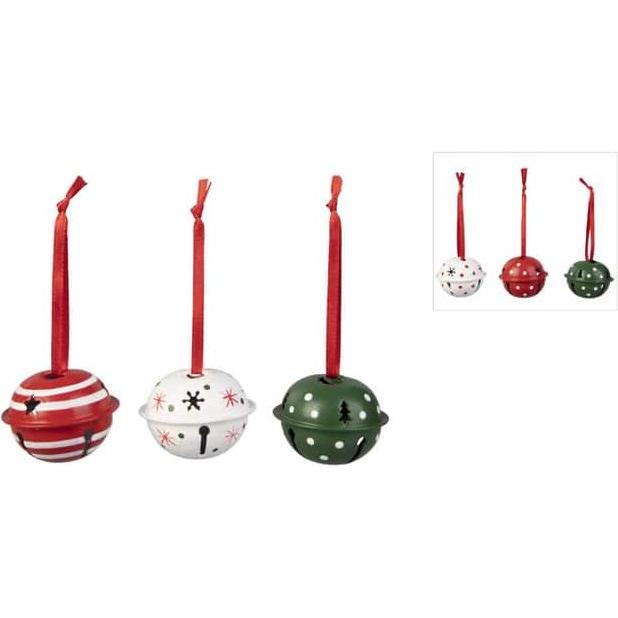 Thumbnail - MICA Living, Christbaumschmuck, Deko-Glöckchen - rot, weiss, grün - Ø = ca. 4 cm - 6 Stück - 1 Set (6 -teilig)