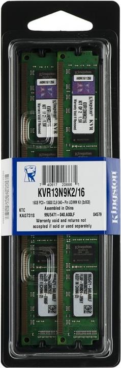 Produktbild Kingston ValueRAM (2 x 8GB, 1333 MHz, DDR3-RAM, DIMM)