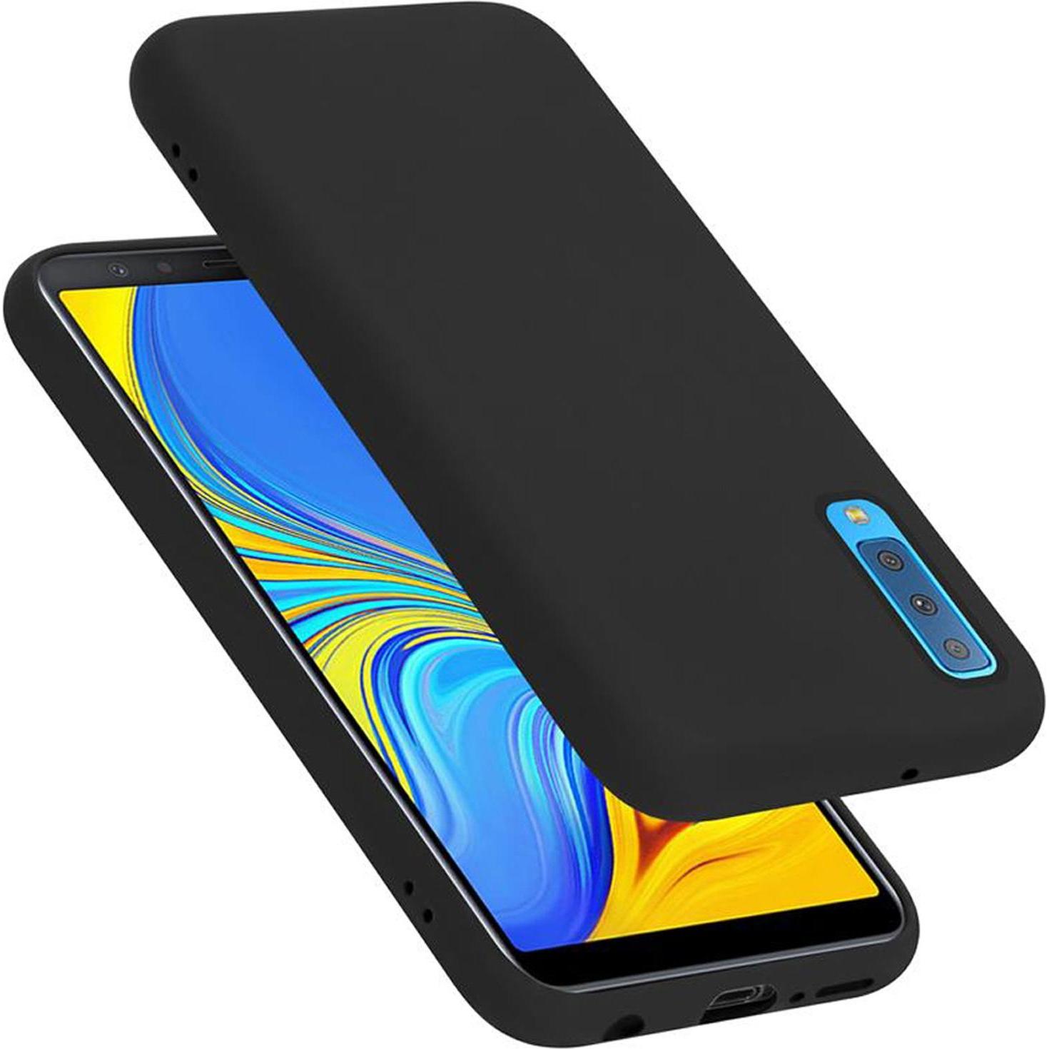 Cadorabo TPU Liquid Silicone Case Cover (Samsung Galaxy A7 (2018)), Smartphone Hülle, Schwarz
