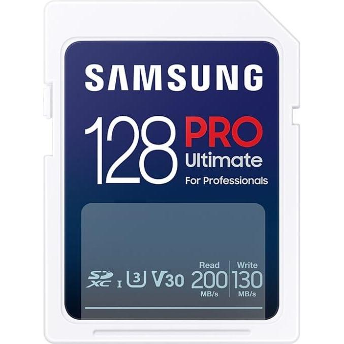 Samsung PRO ULTIMATE SD Card 128GB (2023) (READER) - UHS-I U3/200MB/s read - 130MB/s wri (128 GB, SDXC, U3, UHS-I), Spei...