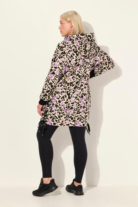 Image du produit Ulla Popken Long sweat-shirt à capuche, manches longues et bandes en satin. Motif léopard. (56)