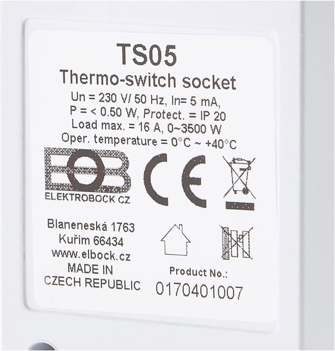 Actual product image Elektrobock Steckerthermostat TS05