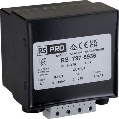 RS PRO Din Rail Transformer 400Vac 24Vac 3A