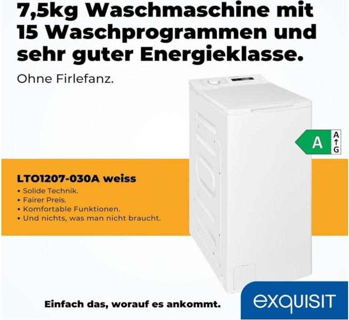 Produktbild Exquisit EXQ LTO1207-030A Toplader weiss (7.50 kg)