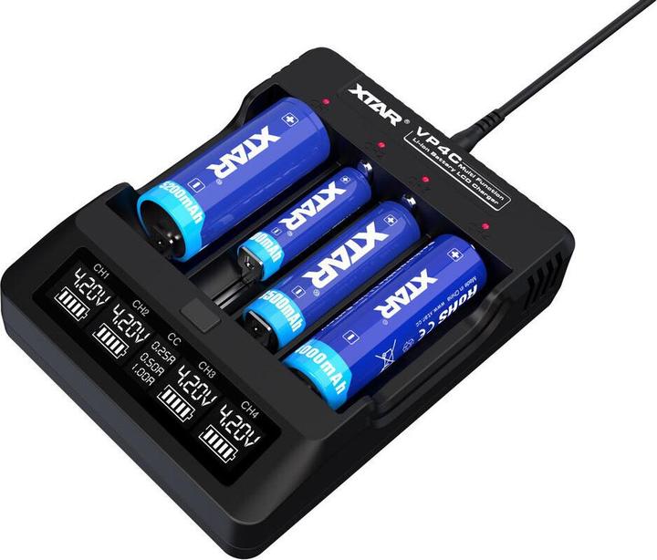 Actual product image Xtar VP4C charger for 18650 batteries (1 pcs., A, C, D, AAA, AAAA, AA)
