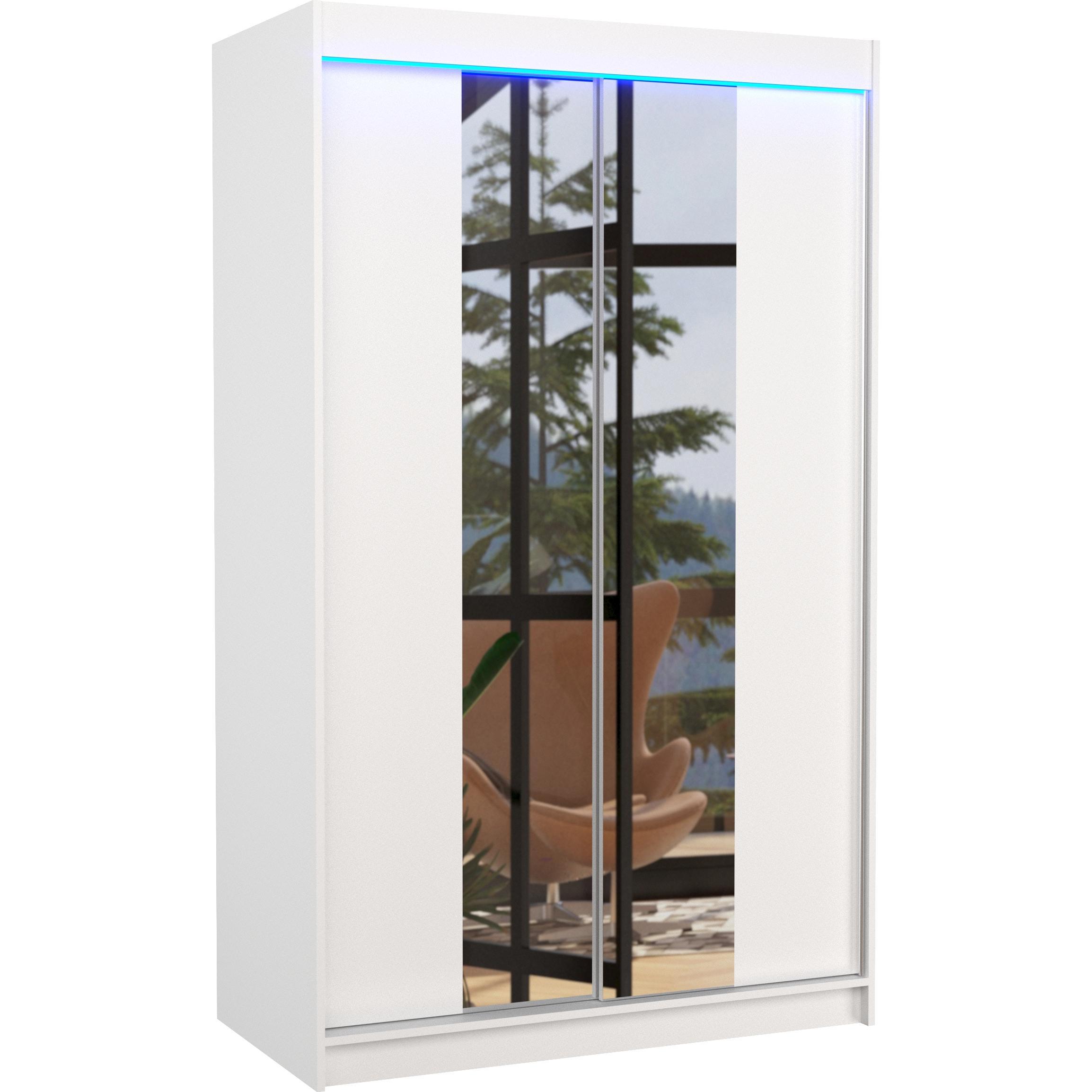 ADRK Furniture, Kleiderschrank, Verschiebbarer Kleiderschrank mit Spiegel und Beleuchtung LED MARVIN 120 (120 x 58 x 200...