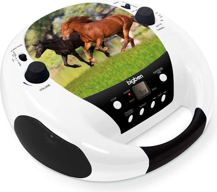 Actual product image Bigben CD52 - Draagbare Radio CD-Speler - Paarden - Wit/Zwart