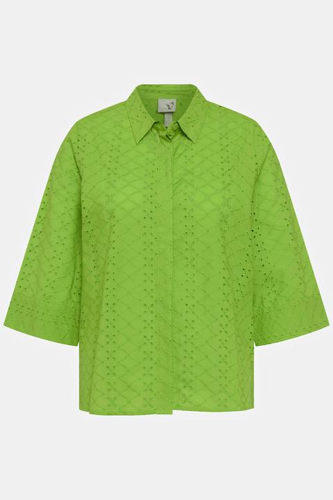 Immagine prodotto Ulla Popken Camicia con colletto da camicia, ricami traforati e maniche a 3/4 (50, 52)