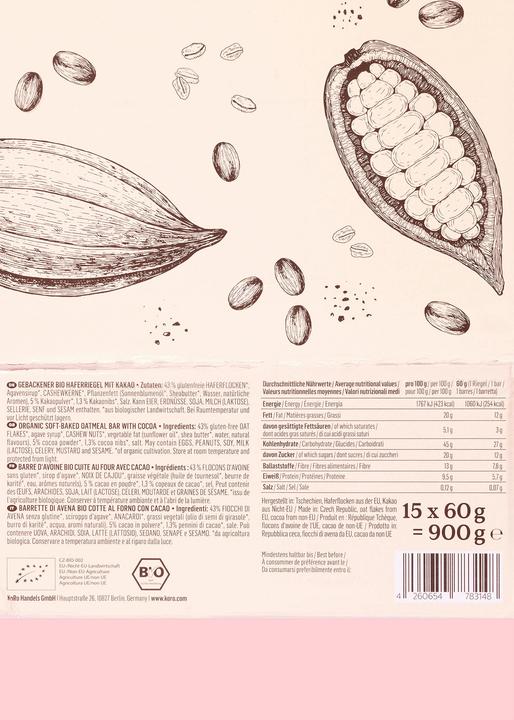 Immagine prodotto KoRo Barretta di avena biologica al forno (Cacao, 15 pz., 900 g)
